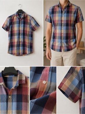 SHEIN Multi-Color Plaid Short-Sleeve Button-Down Shirt